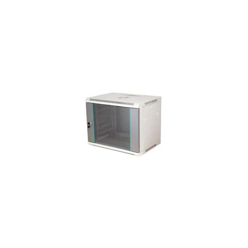 Q-Lantec Estantería Mural 19" 18u 600x450, Puerta De Cristal, Gris