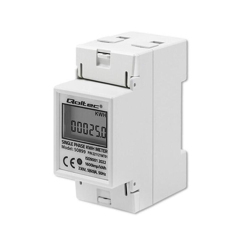 Qoltec 50899 Contador De Consumo De Energía Electrónico Monofásico 230 V Lcd 2p Carril Din