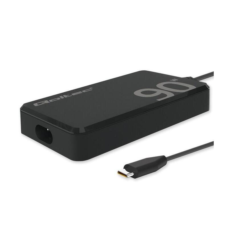 Qoltec 52422 90w Gan Super Fast Slim Power Charger Pd 5v 20v 4.5a Usb C 3.1 Laptop Macbook Smartphone + Cable
