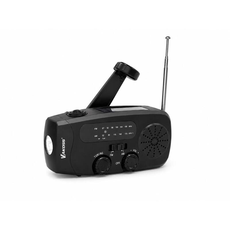 Radio De Emergencia Fm/Am Vakoss Fm-3660k Con Dinamo, Linterna, Batería Externa Y Panel Solar.