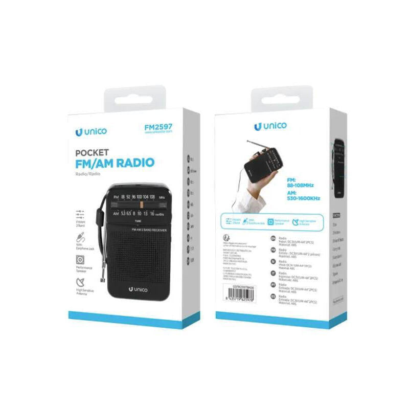 Radio Portátil Unico Fm2597 Dc3v (Aax2) Negro