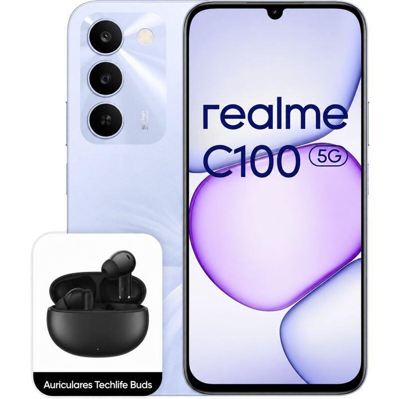 Realme C100 5g Blooming Purple 256gb 4gb Ram 6.8" Hd+ Dimensity 6300 6600mah Incluye Auriculares Realme Techlife Buds