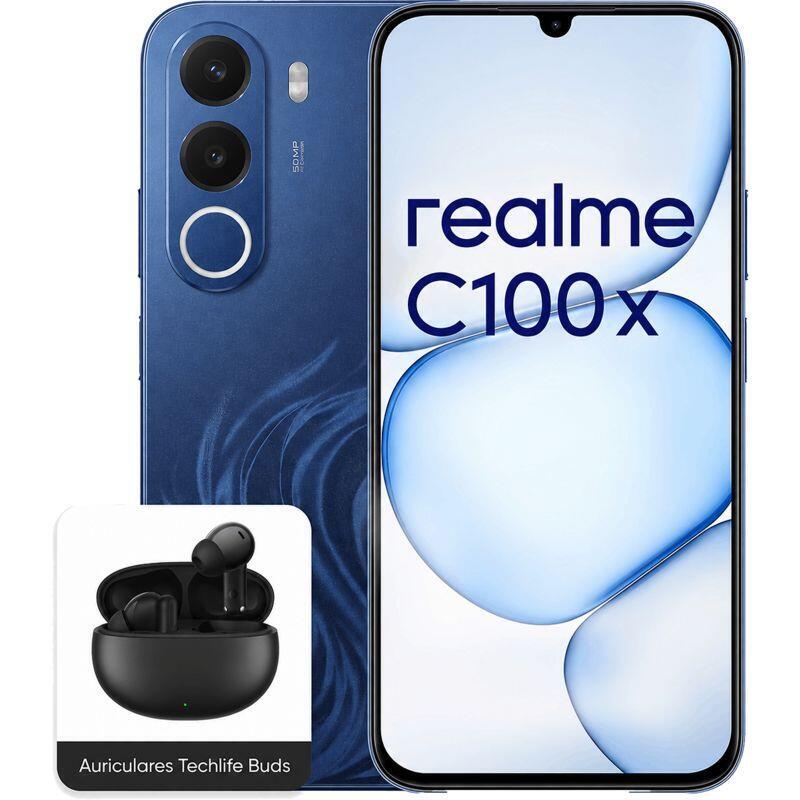Realme C100x Azul 256 Gb 4 Gb 6.8 " Hd + Unisoc T7250 7500 Mah + Auriculares Techlife Buds