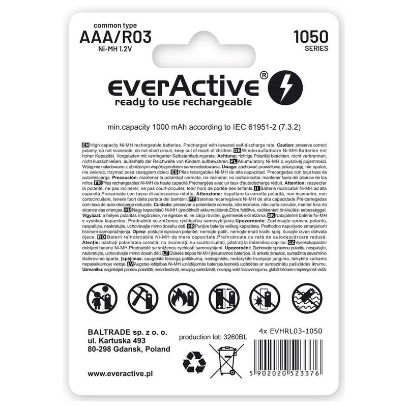 Rechargeable Batteries Everactive Ni-Mh R03 Aaa 550 Mah Infinity Line