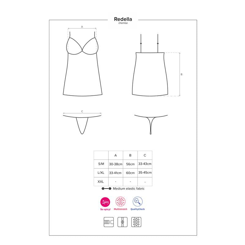 Redella Chemise Y Tanga Negro Talla (Interno):S/M