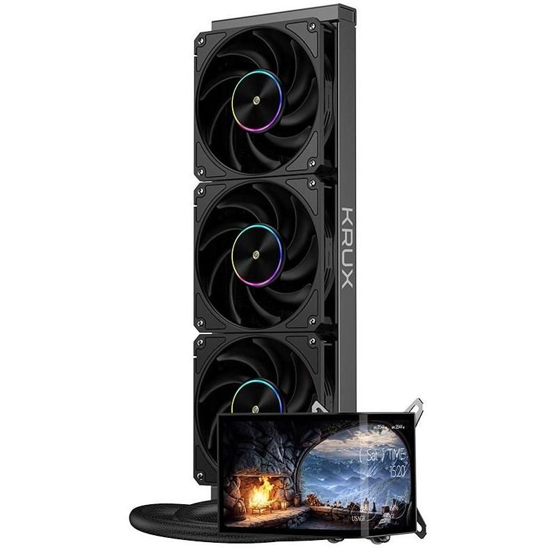 Refrigeración Liquida Cpu Krux Hydroarc 360 Aio - Cpu Ips De 6,8" 120 Hz, 3 Ventiladores Argb Pwm De 120 Mm, Radiador De 360 Mm, Usb-C, Intel Amd, Rgb, Potente Refrigeración Cpu