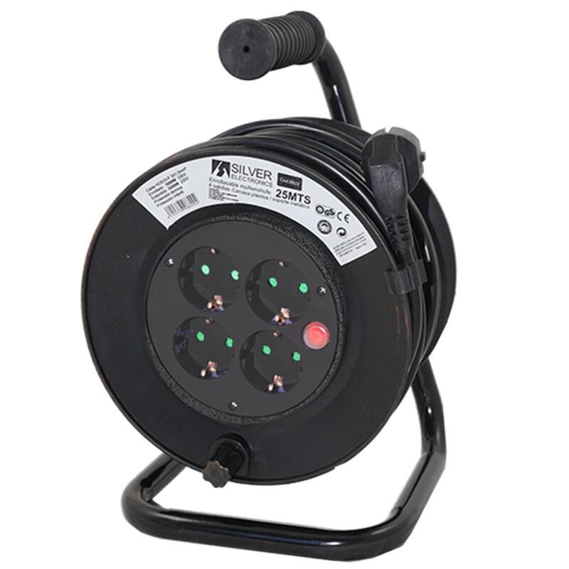 Regleta Alargadera Enrollacables 4 Tomas - 50m - 16a - 250v - 3x1.5mm - Color Negro