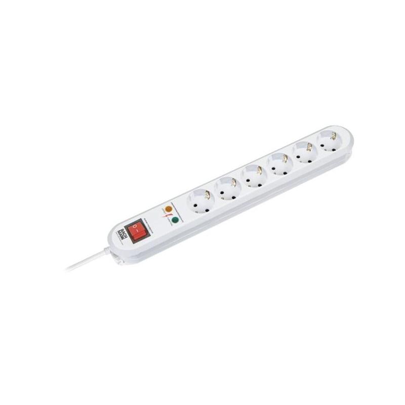 Regleta Bachmann Smart De 6 Contactos Blanca, 1,5 Metros, Protección Contra Sobretensiones 6.500a, Con Interruptor 381.2501k