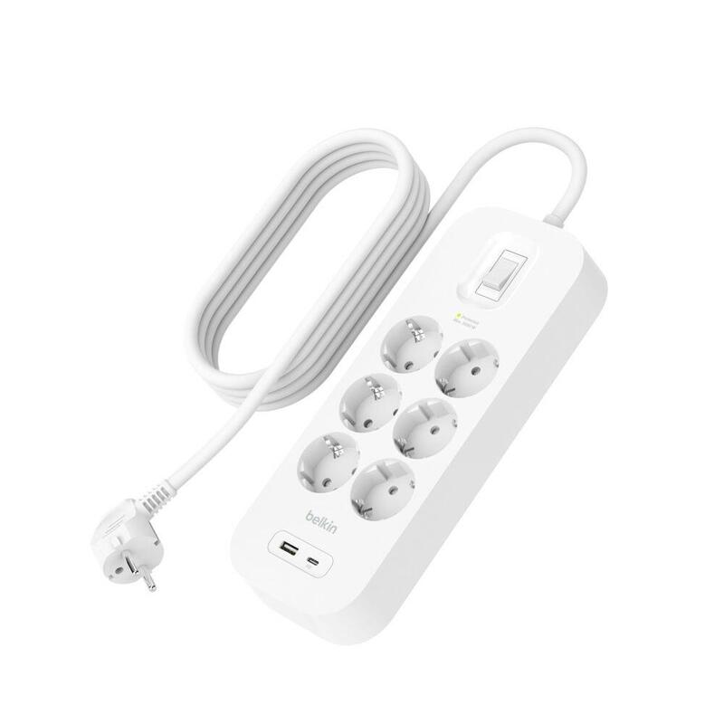 Regleta Belkin Surge Socket 6-Fold + Usb-A+C,650j,18w,2m Srb002vf2mv2