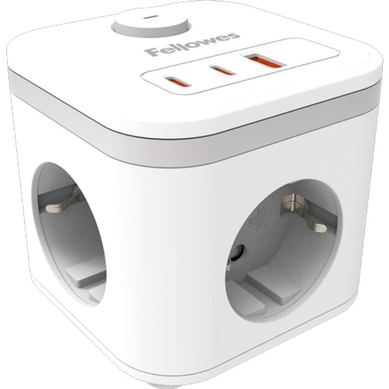 Regleta Con Interruptor Fellowes 3 Tomas De Corriente 1 Usb 2 Usb Tipo-C Cable 2m Blanca