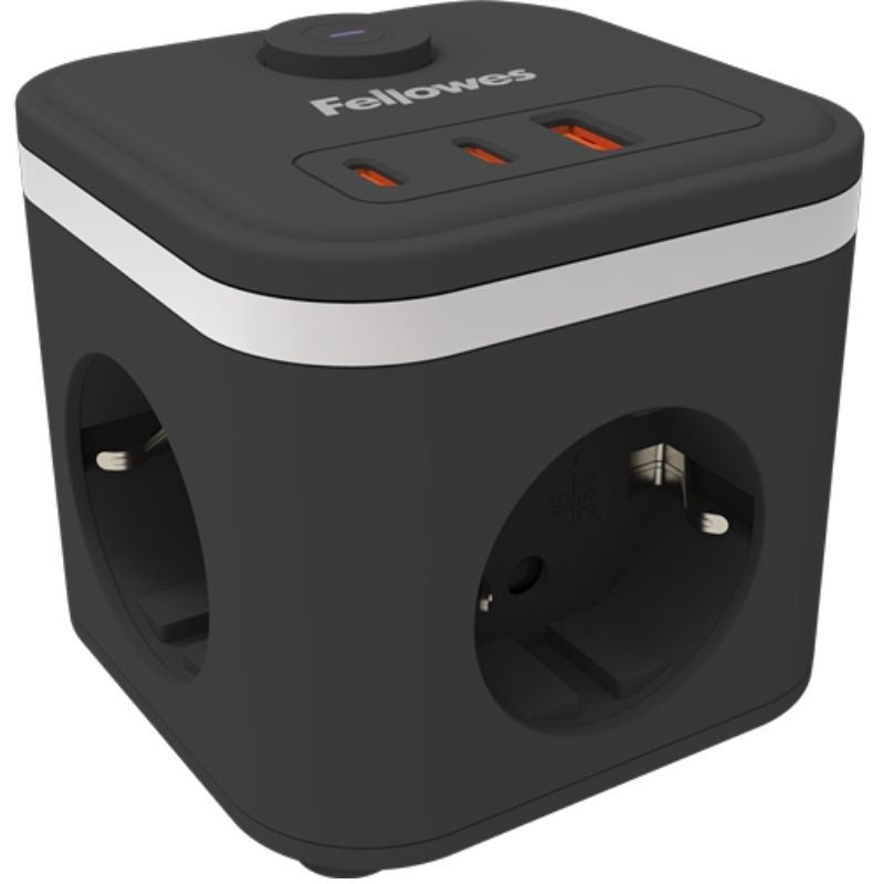 Regleta Con Interruptor Fellowes 3 Tomas De Corriente 1 Usb 2 Usb Tipo-C Cable 2m Negra