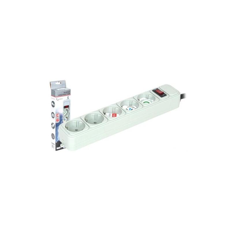 Regleta Con Protección De Sobretensiones E Interruptor Gris Cable 3 Metros 5 Tomas Schuko