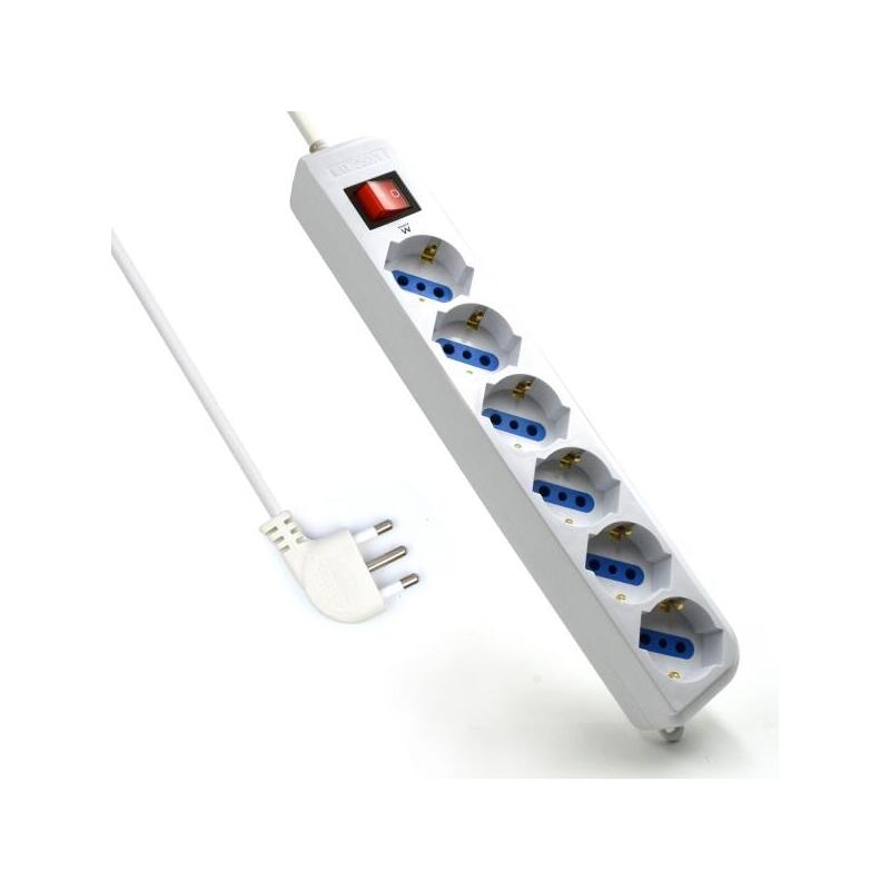 Regleta Ewent Con 6 Tomas Tipo L/F (Schuko) De 10/16a - Interruptor On/Off - Proteccion Contra Sobretensiones -