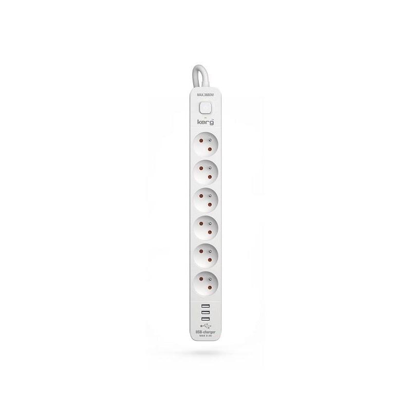 Regleta Kerg Con Disyuntor-6 Tomas 3usb 16a 1,5m