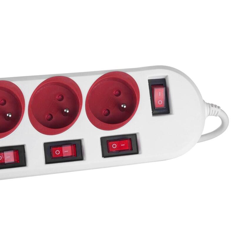 Regleta Maclean, Cable Alargador De 5 Tomas, Con Interruptores, 250vac/10a, 1,5m, Mce204 R/W