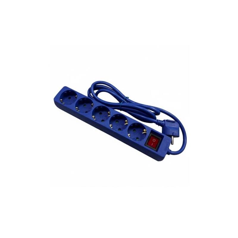 Regleta Phasak 5 Tomas Schuko (Cee 7/7) Con Interruptor, Cable 1,8 M, 16 A / 3680 W. Color Azul, 3 Conductores. Fabricada En Plástico (Pvc) Resistente.