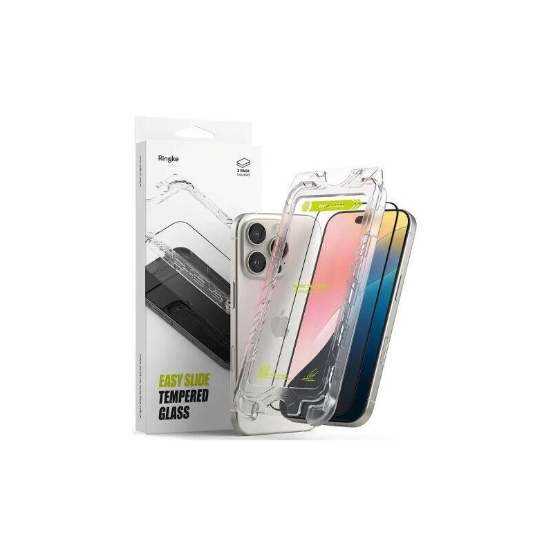 Ringke Iphone 16 Pro Screen Protector Premium Easy Slide Tempered Glass 9h With Installation Jig (2pcs) Transparent