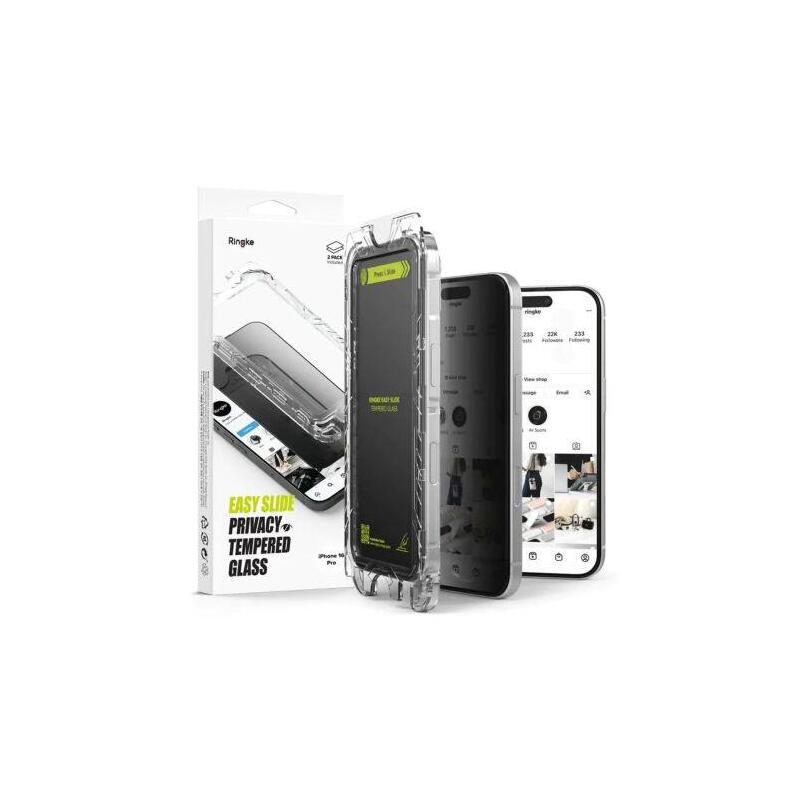 Ringke Iphone 16 Pro Screen Protector Privacy Premium Easy Slide Tempered Glass 9h With Installation Jig (2pcs) Transparent