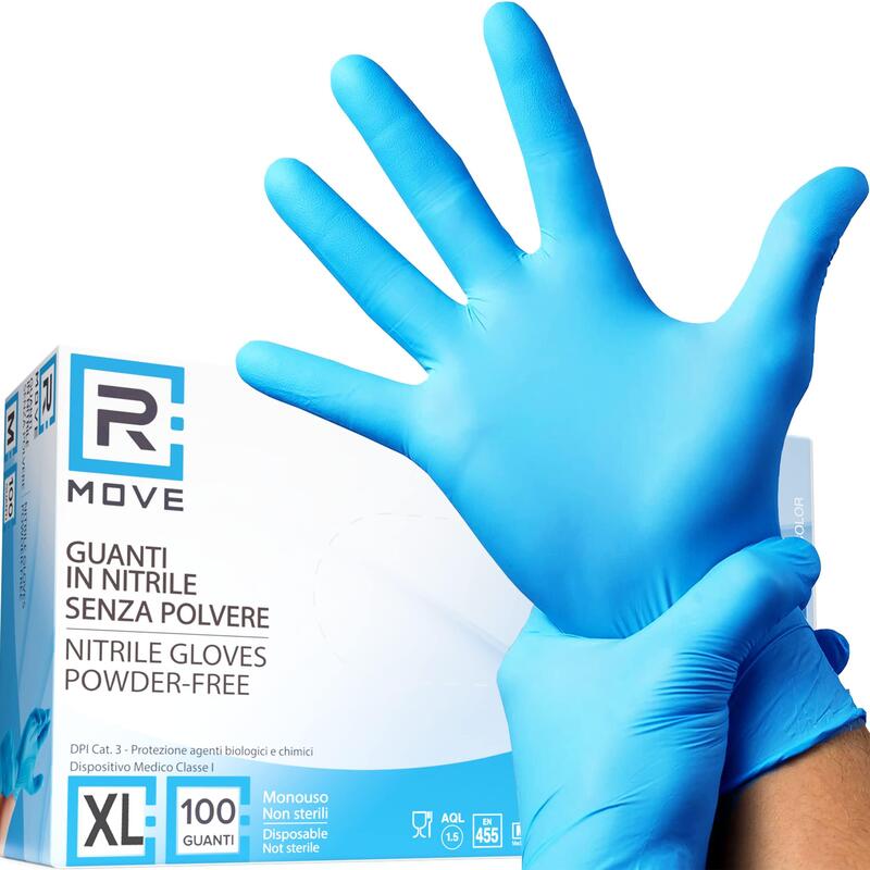 Rmove 1conf. Da 100pz Tg.Xl - Guanti Nitrile Blu Uso Medico Senza Polvere