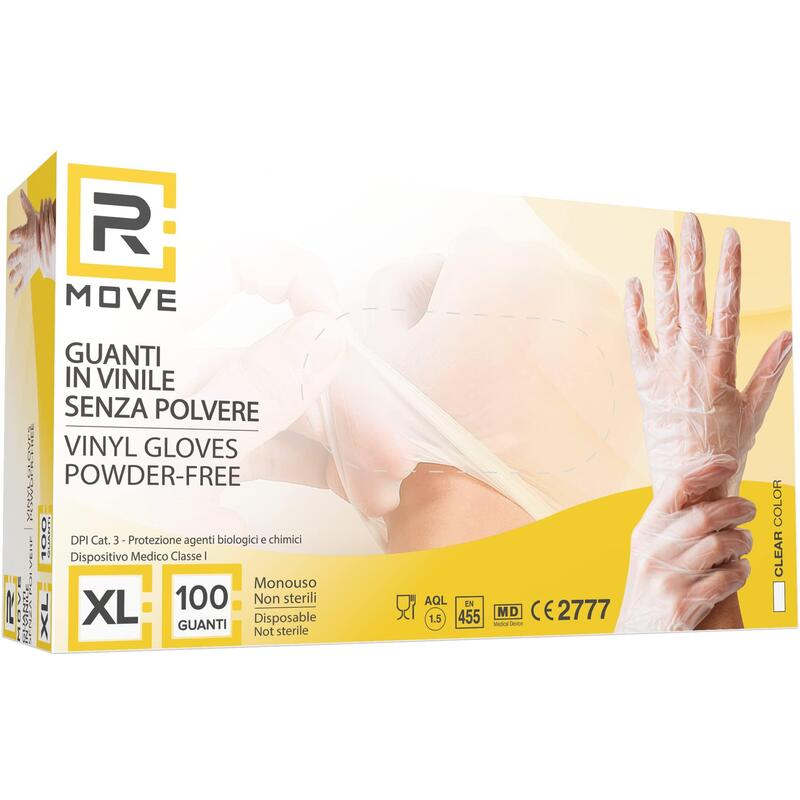 Rmove 1conf. Da 100pz Tg.Xl - Guanti Vinyl Clear Uso Medico Senza Polvere