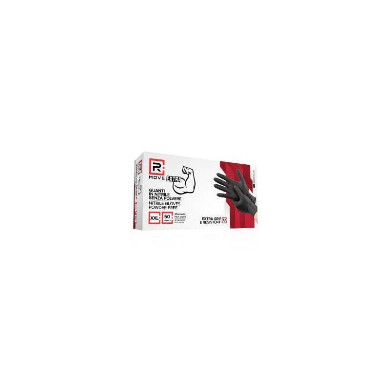 Rmove 1conf. Da 50pz Tg.Xxl 8.5gr Da Lavoro - Guanti Nitrile Nero Senza Polvere Full Grip