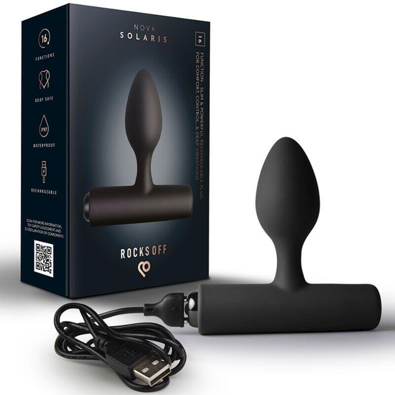 Rocks-Off - Nova Solaris Plug Anal Fino Recargable 16 Funciones Negro