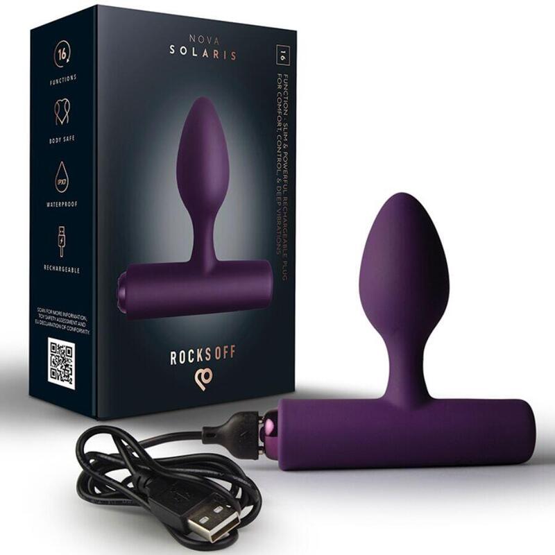 Rocks-Off - Nova Solaris Plug Anal Fino Recargable 16 Funciones Violeta