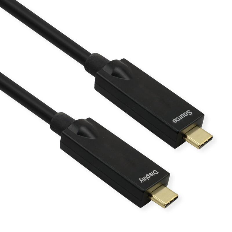 Roline Usb 3.2 Gen 2 Cable, Aoc, C-C, St St, 10gbit S, 4k60hz, Pd (Power Delivery) 60w, Schwarz, 10 M