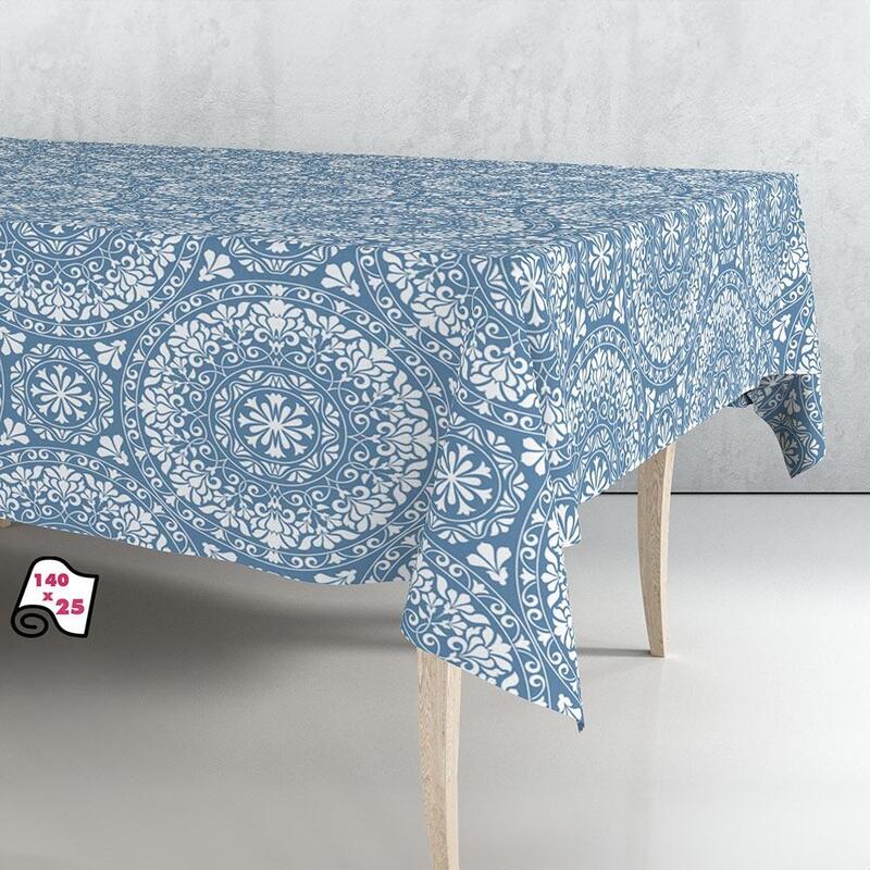 Rollo De Hule Mantel Mandala Azul 140cm X 25m Exma