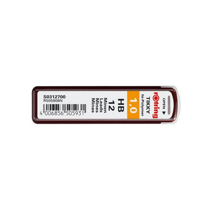 Rotring Plomo Fino Emaño Minas Finas 12 Piezas 1,0 Hb