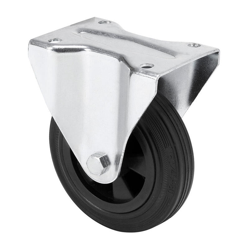 Rueda Fija De Goma Natural Con Placa Y Eje Liso, Color Negro, Carga Máx. 110 Kg, Ø 12,5 Cm