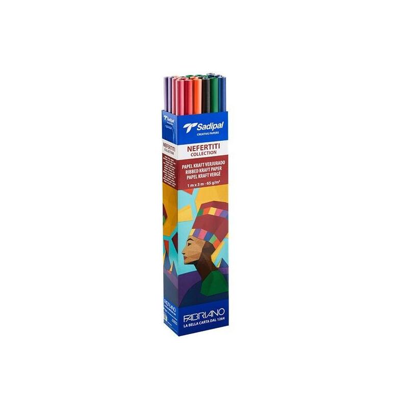 Sadipal Caja Expositora 30 Rollos Papel Kraft Verjurado 65gr 1x3m Nefertiti Collection Nuevo Surtido