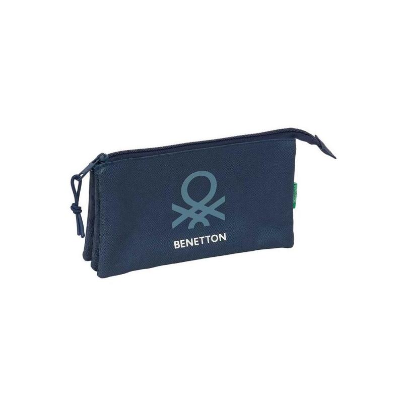 Safta Benetton Basics Antracita Portatodo - 3 Compartimentos Con Cremalleras - Bolsillo Interior - 0.6l - 220x30x120mm