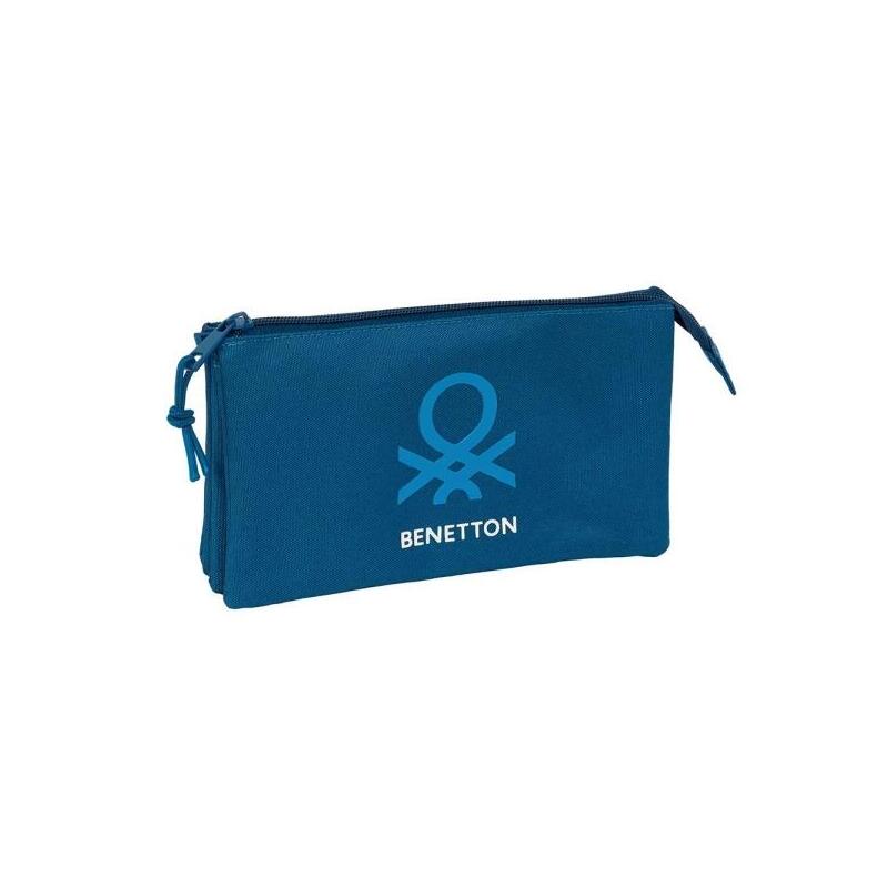 Safta Benetton Basics Marino Portatodo - 3 Compartimentos Con Cremalleras - Bolsillo Interior - 0.6l - 220x30x120mm -