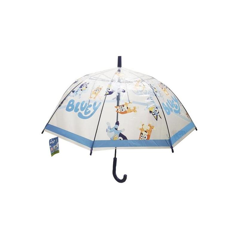 Safta Bluey Paraguas Manual De 76cm - 8 Paneles - Asa Y Punta De Pvc - Poe Transparente - Nervios De Acero De 8mm -