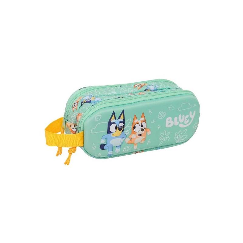 Safta Bluey Portatodo 3d - 2 Compartimentos Con Cremallera - Asa Lateral - Capacidad 1l - 21x8x6cm - Menta