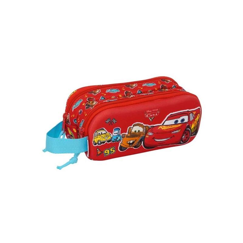 Safta Cars Portatodo 3d - 2 Compartimentos Con Cremallera - Asa Lateral - Capacidad 1l - 21x8x6cm - Rojo