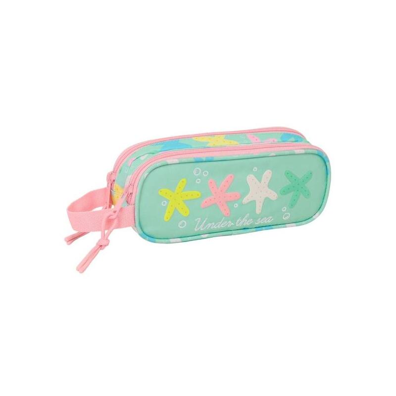 Safta Estrellas Portatodo - 2 Compartimentos Con Cremallera - Asa Lateral - Capacidad 1l - 21x8x6cm - Verde