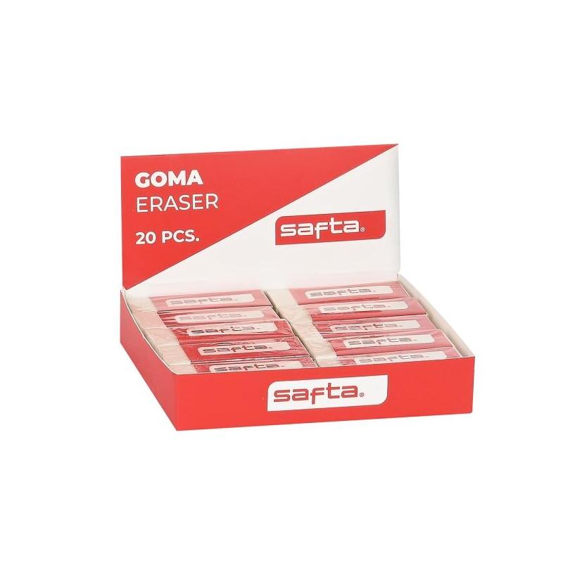 Safta Expositor Con 20 Gomas - Pvc - Borrado Limpio - Suave Al Tacto - Blanco