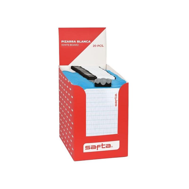 Safta Expositor Con 20 Pizarras Blancas - Doble Cara - Incluye Rotulador Y Borrador - Formato Antiroturas - Blanco