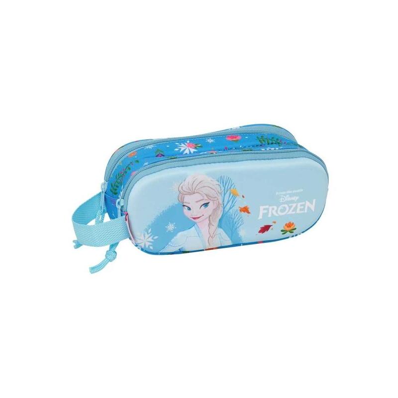 Safta Frozen 3d Portatodo 3d - 2 Compartimentos Con Cremallera - Asa Lateral - Capacidad 1l - 21x8x6cm - Azul