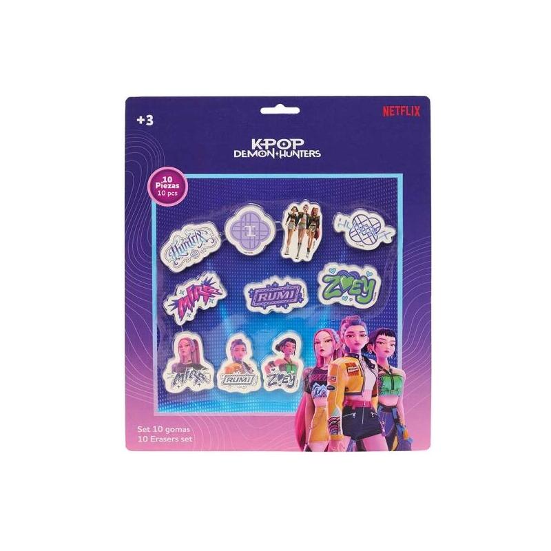 Safta K-Pop Demon Hunters Pack De 10 Gomas De Borrar - 10 Motivos Diferentes - Presentado En Blister - 25x30cm -