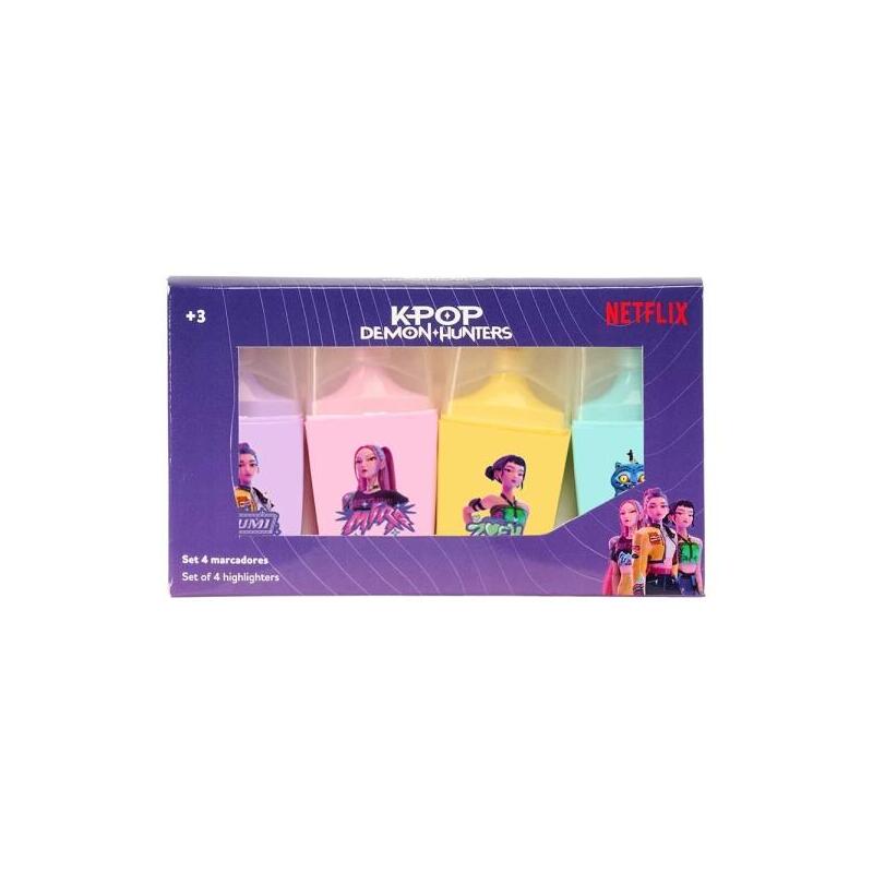 Safta K-Pop Demon Hunters Pack De 4 Marcadores Fluorescentes - Punta Biselada - Colores Surtidos