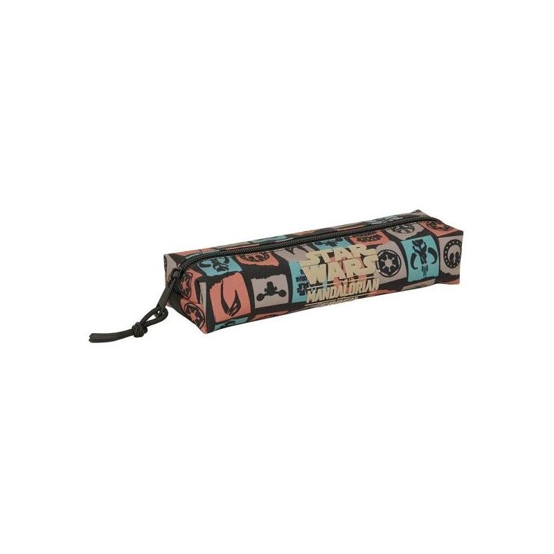 Safta Mandalorian And Grogu Portatodo Rectangular - Goma Elastica Trasera - Cremallera - 22x4x7cm - Negro