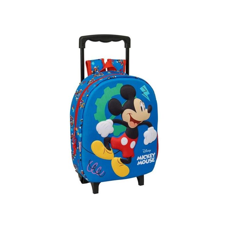 Safta Mickey Mouse Mochila Con Carro - Portabotellas - Hombreras Acolchadas - Asa De Mano - 27x33x10cm - Azul