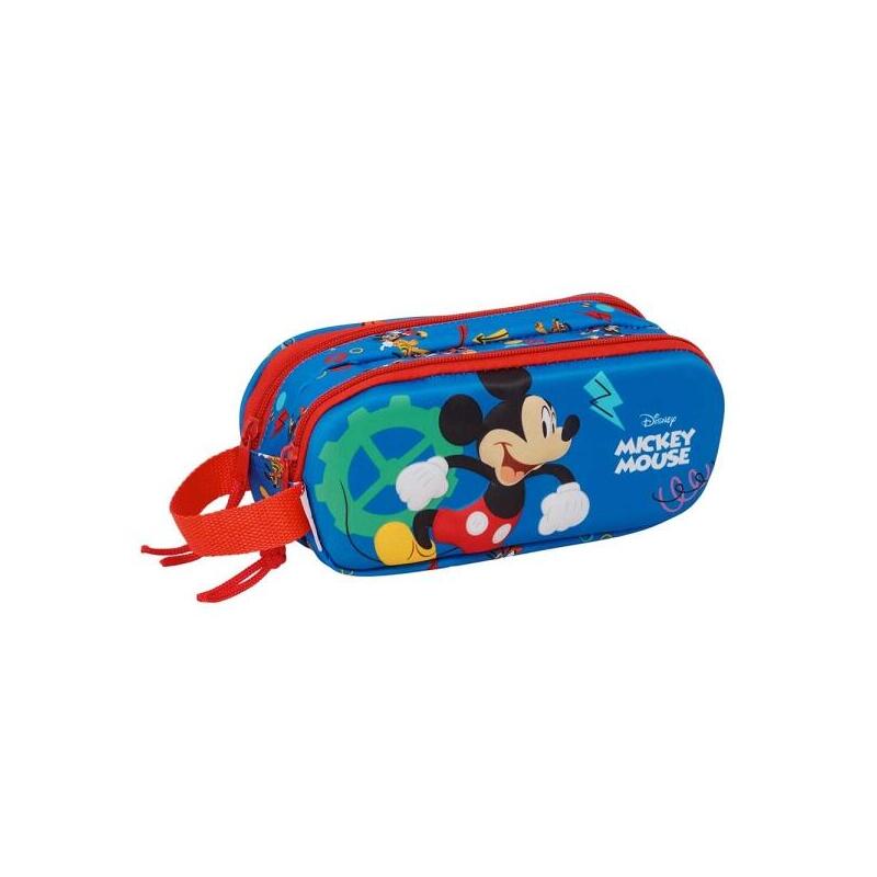 Safta Mickey Mouse Portatodo 3d - 2 Compartimentos Con Cremallera - Asa Lateral - Capacidad 1l - 21x8x6cm - Azul