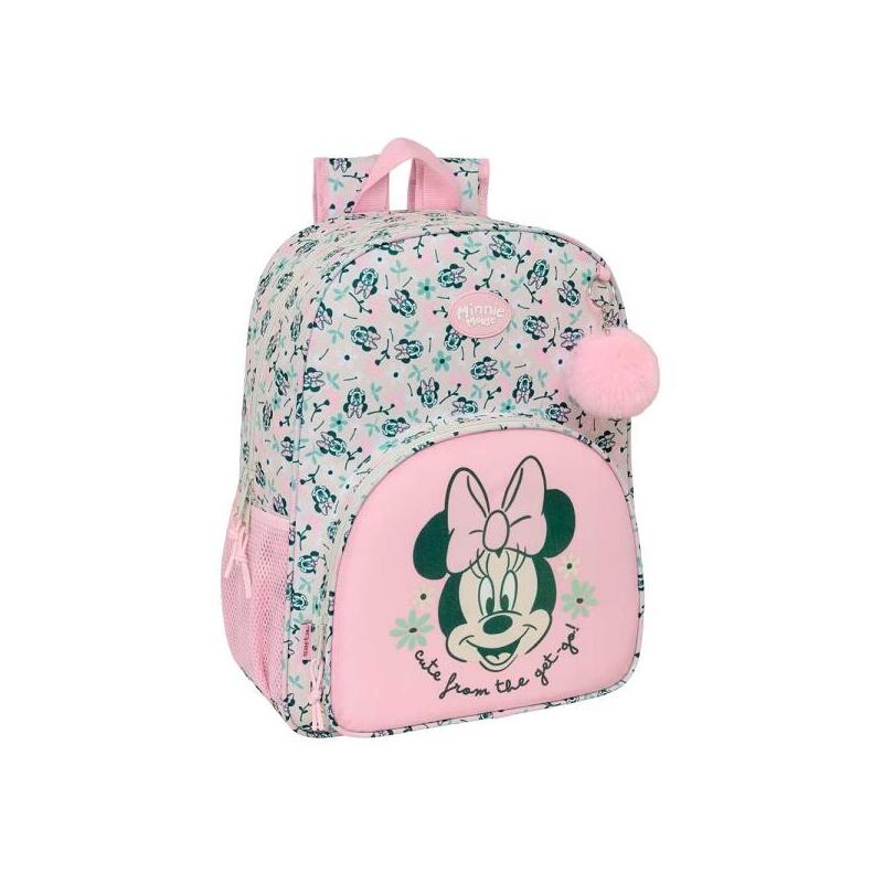 Safta Minnie Mouse Minty Mochila Adaptable A Carro - Portabotellas - Tirador Doble - Hombreras Ergonomicas Acolchadas -