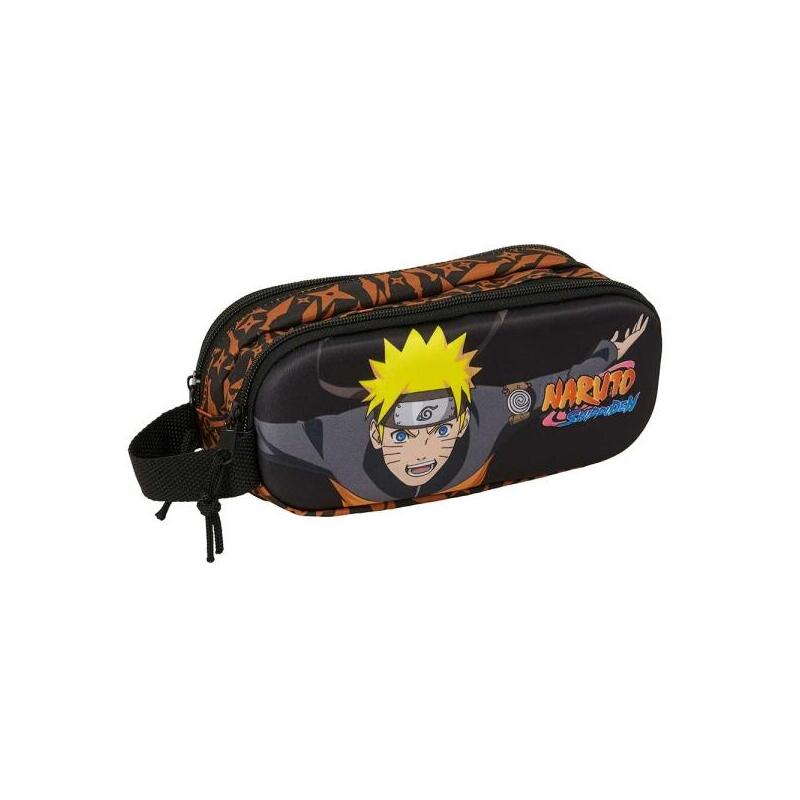 Safta Naruto Portatodo 3d - 2 Compartimentos Con Cremallera - Asa Lateral - Capacidad 1l - 21x8x6cm - Negro Y