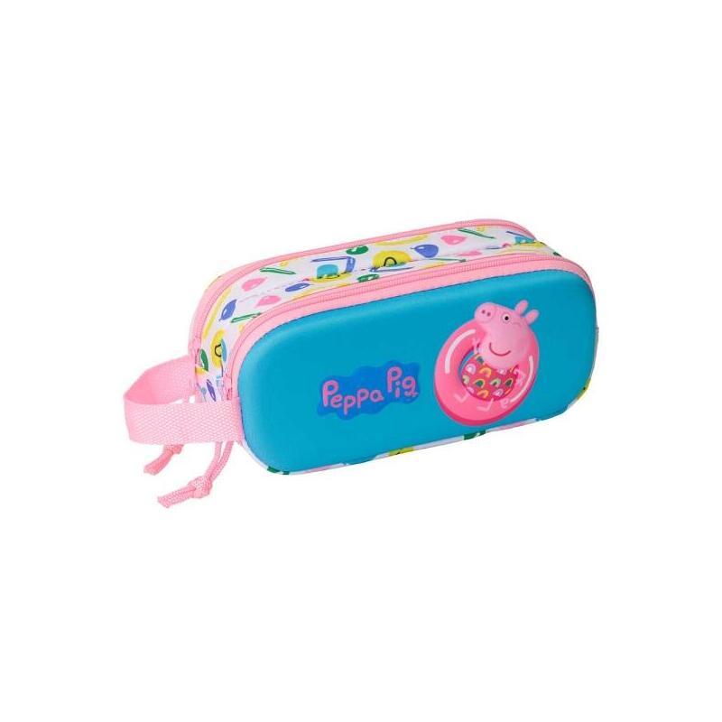 Safta Peppa Pig Estuche Portatodo 3d De 1l - 2 Compartimentos - Cierre De Cremallera - Asa De Mano - 21x8x6cm - Color