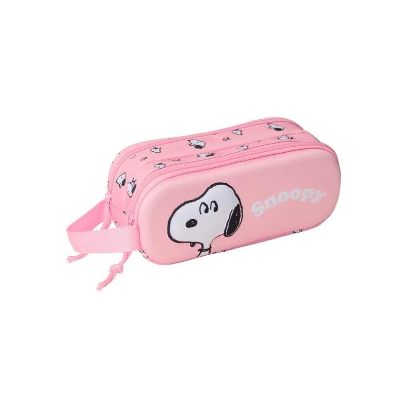 Safta Snoopy Estuche Portatodo 3d De 1l - 2 Compartimentos - Cierre De Cremallera - Asa De Mano - 21x8x6cm - Rosa